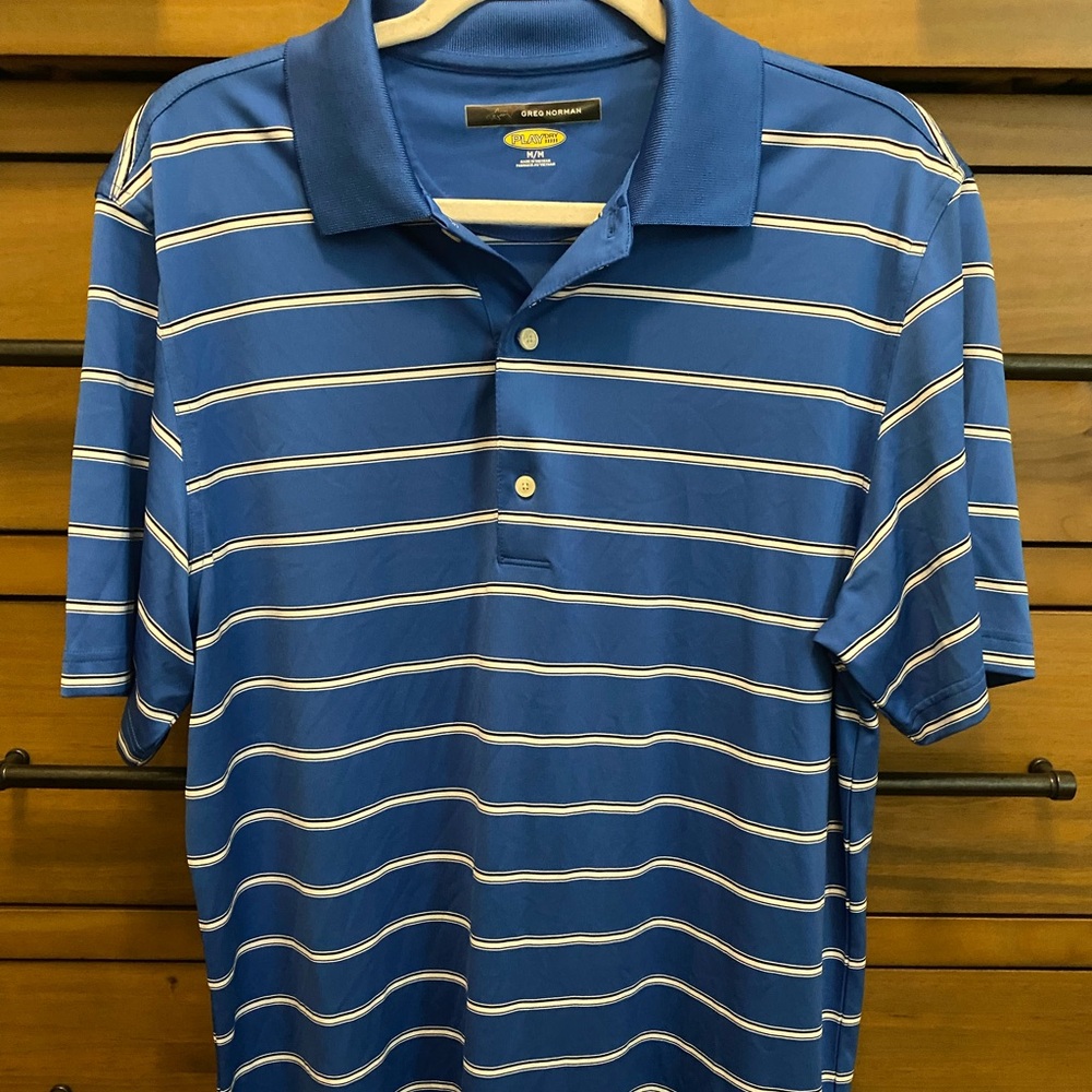 Greg Norman Blue and White Golf Shirt